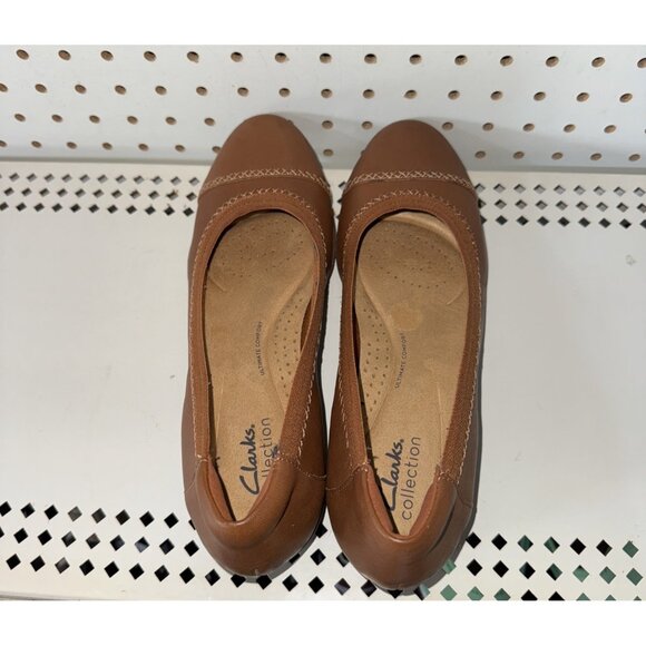 Clarks Sara Bay Womens Leather Slip On Ballet Flats Size 9 NARROW Brown - Picture 2 of 8